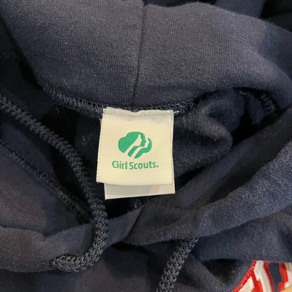 Girl Scouts Embroidered Patch Navy Drawstring Pullover Hoodie Size Medium - Picture 5 of 5